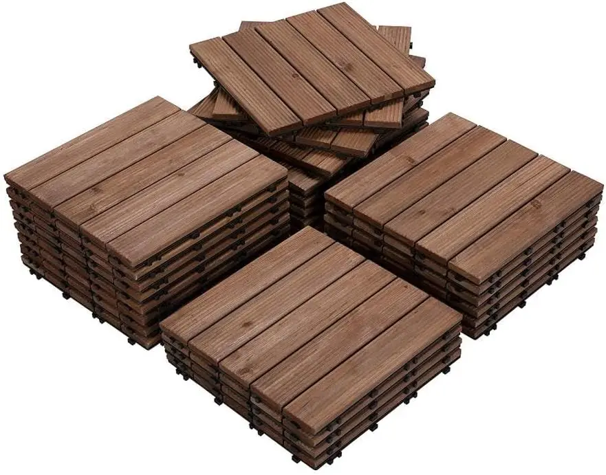 Wood Deck Tiles 12″X12″ Interlocking, Snap Together Patio Flooring Covers 32 Sq ft, Non-Slip Water Resistant Balcony Pool Deck